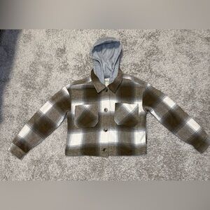 Ashley By 26 International Hooded Plaid Cropped Jacket Size Small NWT
